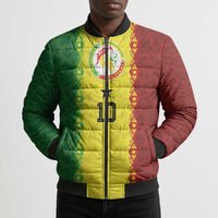 Custom Senegal National Football Bomber Puffer Jacket Lions Of Teranga Leopard Print Tribal Flag Graphic