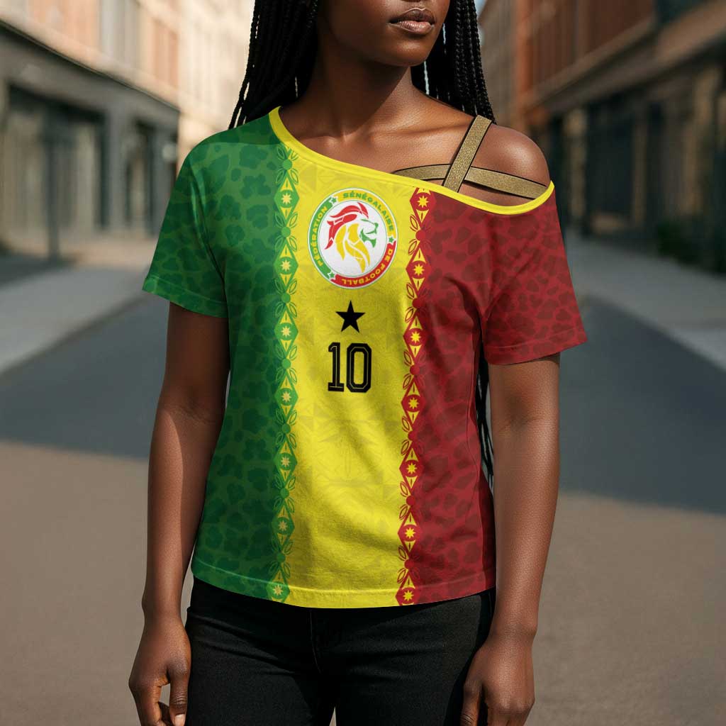 Custom Senegal National Football Cross Shoulder Shirt Lions Of Teranga Leopard Print Tribal Flag Graphic