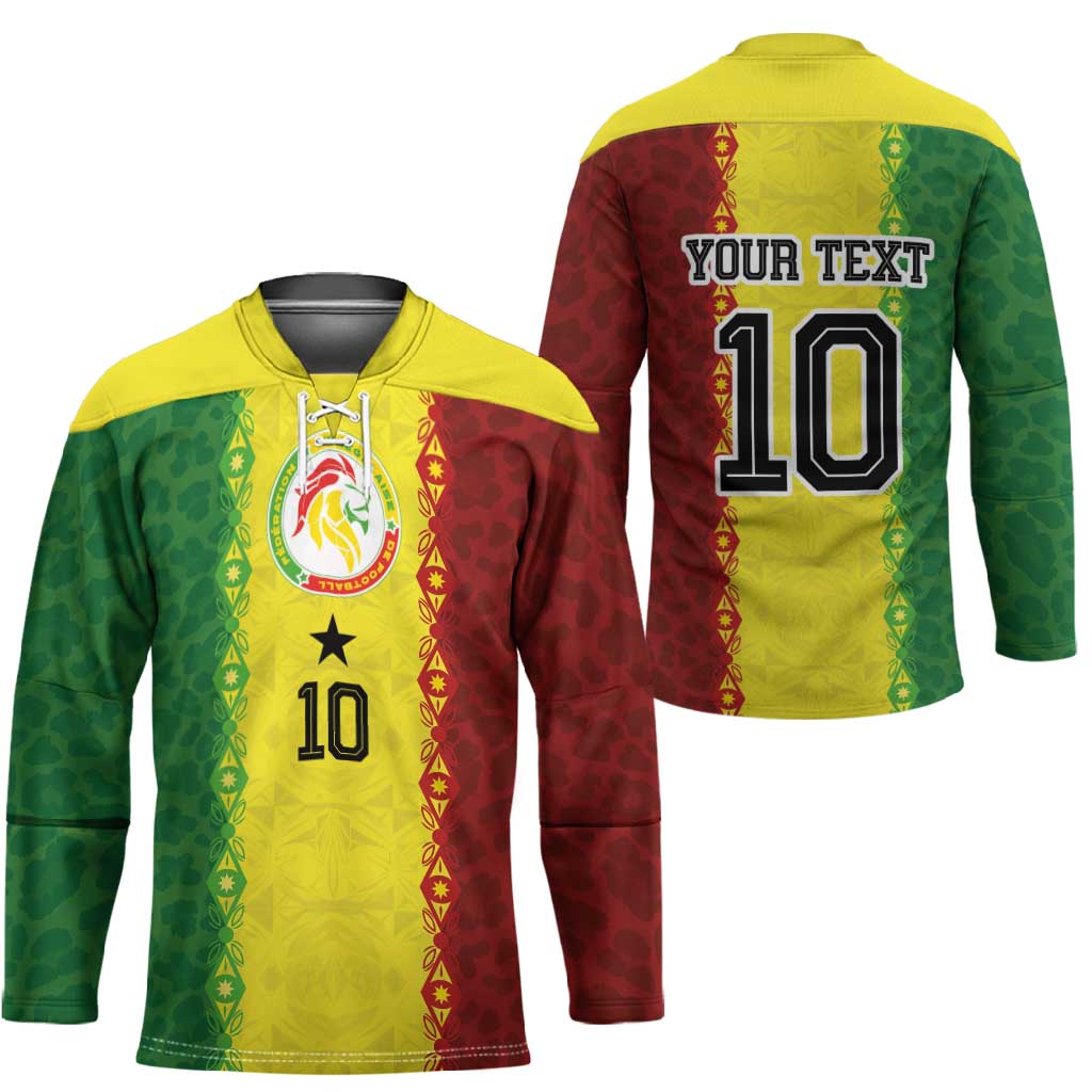 Custom Senegal National Football Hockey Jersey Lions Of Teranga Leopard Print Tribal Flag Graphic