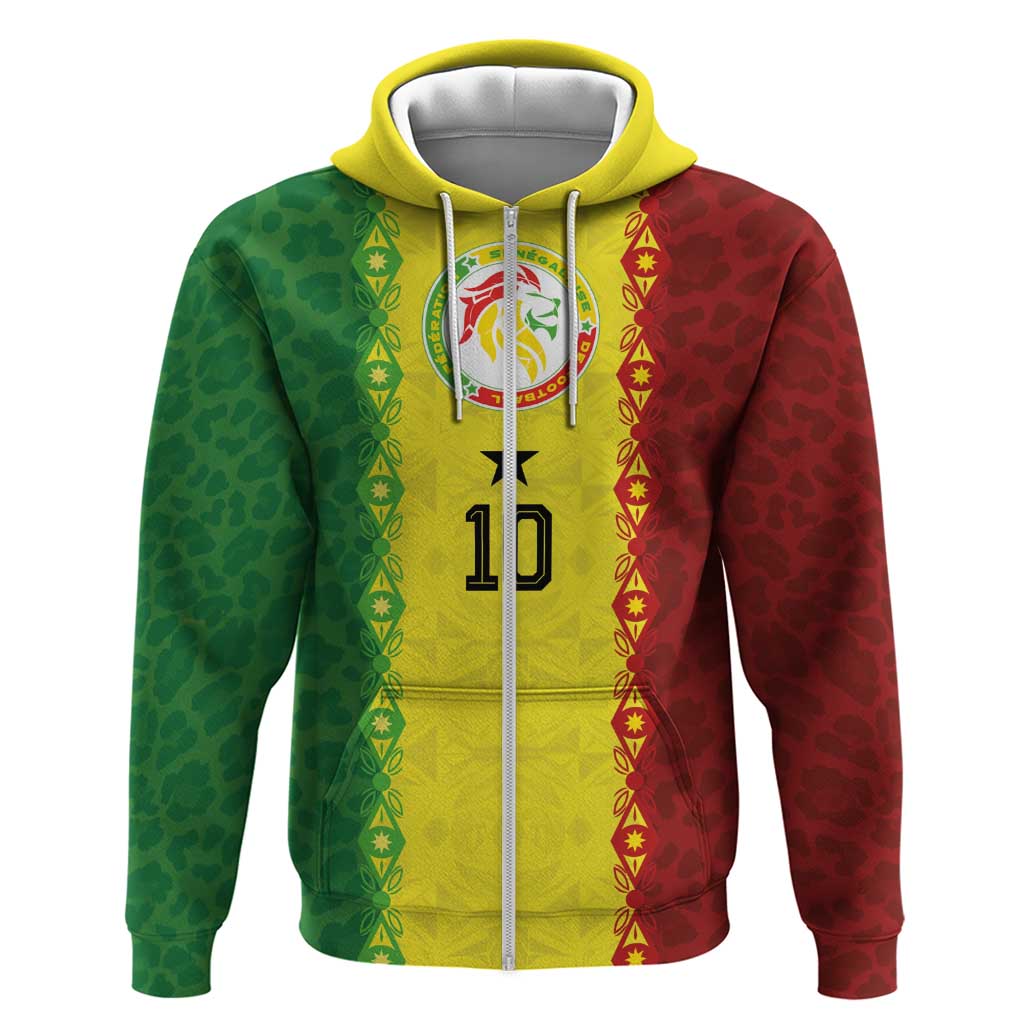 Custom Senegal National Football Hoodie Lions Of Teranga Leopard Print Tribal Flag Graphic