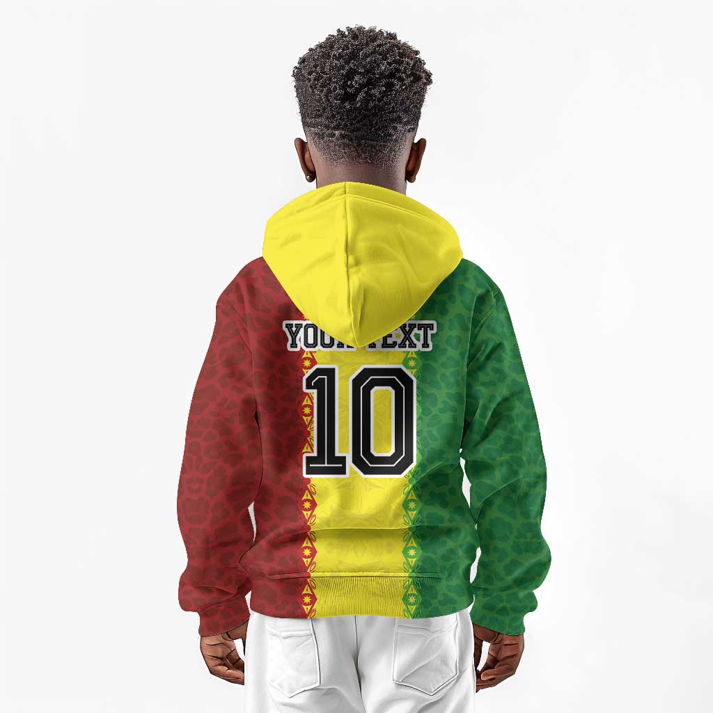 Custom Senegal National Football Kid Hoodie Lions Of Teranga Leopard Print Tribal Flag Graphic
