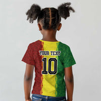 Custom Senegal National Football Kid T shirt Lions Of Teranga Leopard Print Tribal Flag Graphic