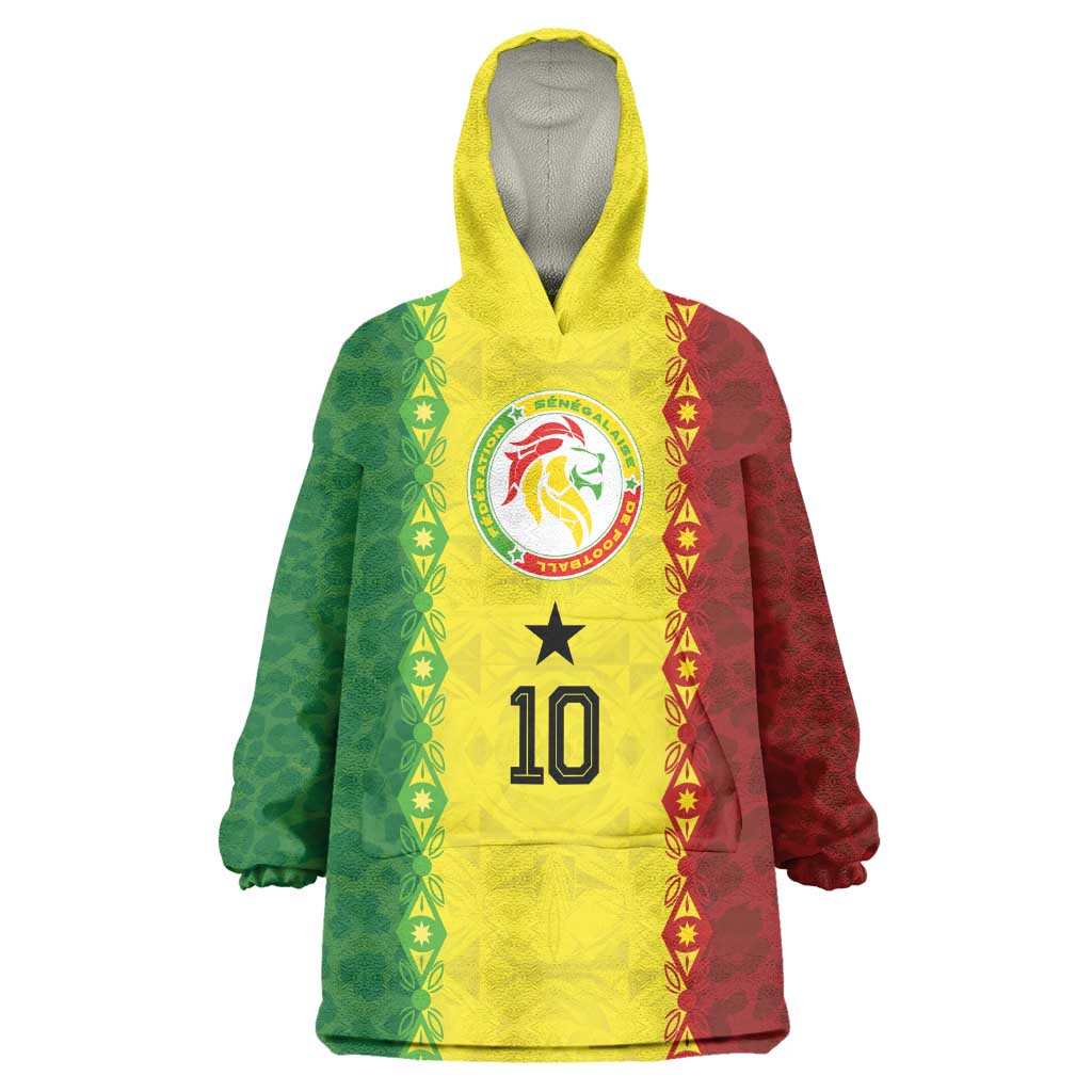 Custom Senegal National Football Kid Wearable Blanket Hoodie Lions Of Teranga Leopard Print Tribal Flag Graphic