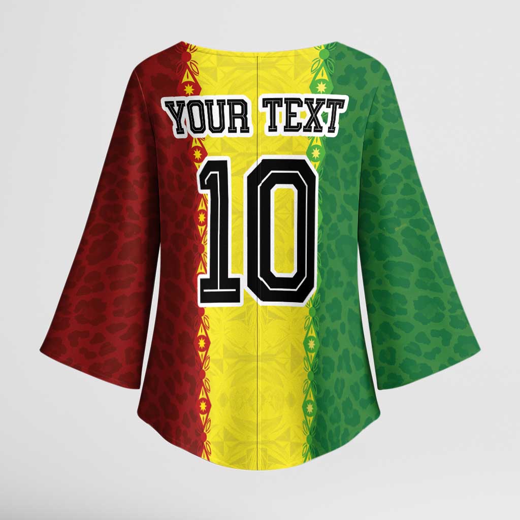 Custom Senegal National Football Kimono Sleeve Blouse Lions Of Teranga Leopard Print Tribal Flag Graphic