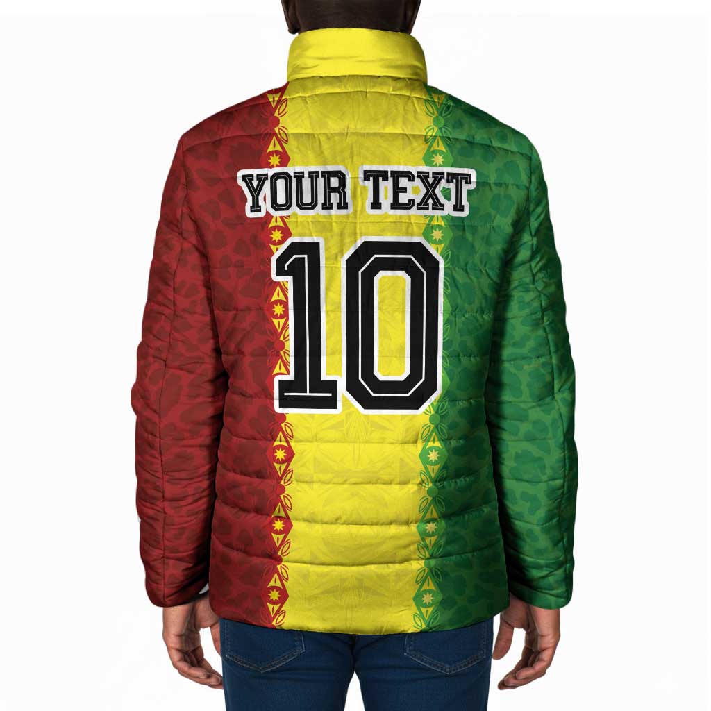 Custom Senegal National Football Padded Jacket Lions Of Teranga Leopard Print Tribal Flag Graphic
