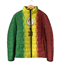 Custom Senegal National Football Padded Jacket Lions Of Teranga Leopard Print Tribal Flag Graphic