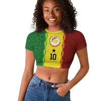 Custom Senegal National Football Raglan Cropped T shirt Lions Of Teranga Leopard Print Tribal Flag Graphic
