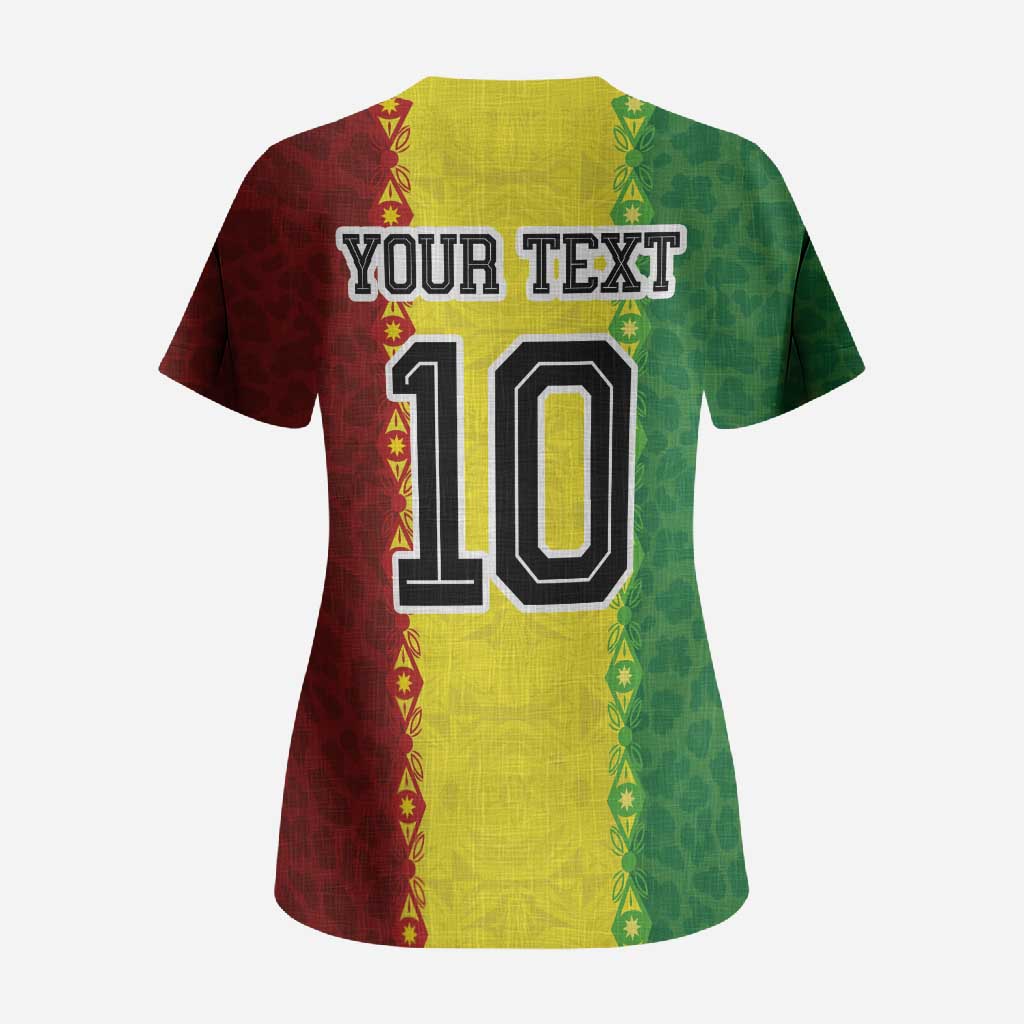 Custom Senegal National Football Scrub Top Lions Of Teranga Leopard Print Tribal Flag Graphic
