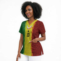 Custom Senegal National Football Scrub Top Lions Of Teranga Leopard Print Tribal Flag Graphic