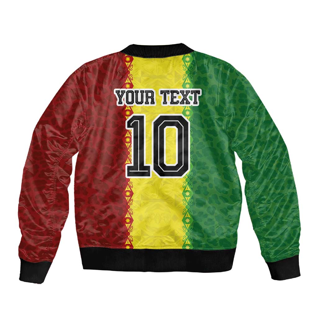 Custom Senegal National Football Sleeve Zip Bomber Jacket Lions Of Teranga Leopard Print Tribal Flag Graphic