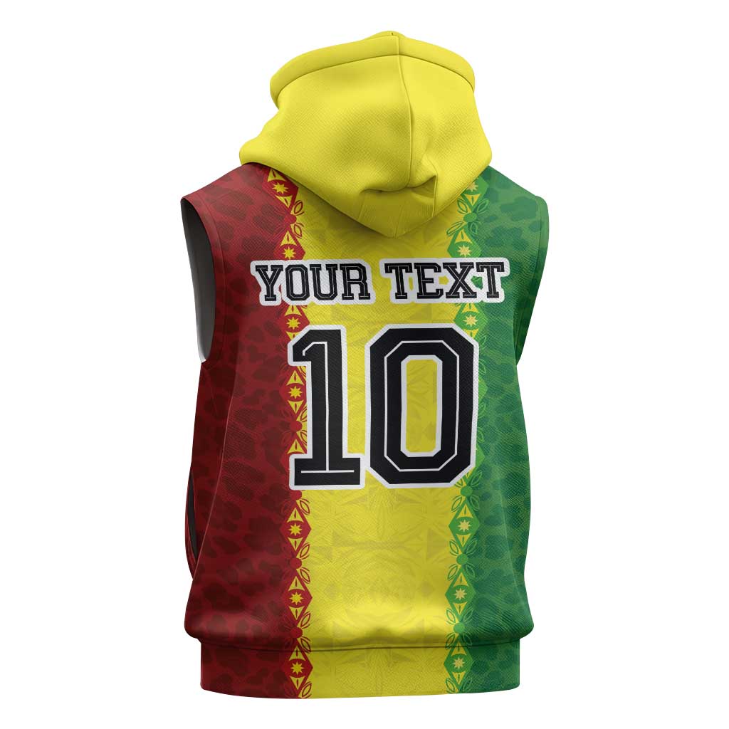 Custom Senegal National Football Sleeveless Hoodie Lions Of Teranga Leopard Print Tribal Flag Graphic
