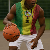 Custom Senegal National Football Sleeveless Hoodie Lions Of Teranga Leopard Print Tribal Flag Graphic