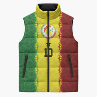 Custom Senegal National Football Sleeveless Puffer Jacket Lions Of Teranga Leopard Print Tribal Flag Graphic