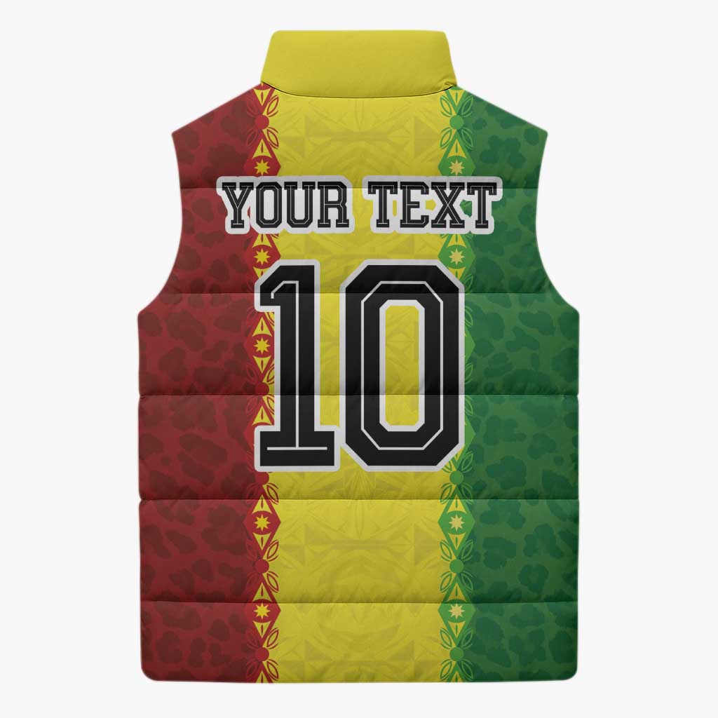 Custom Senegal National Football Sleeveless Puffer Jacket Lions Of Teranga Leopard Print Tribal Flag Graphic