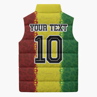 Custom Senegal National Football Sleeveless Puffer Jacket Lions Of Teranga Leopard Print Tribal Flag Graphic