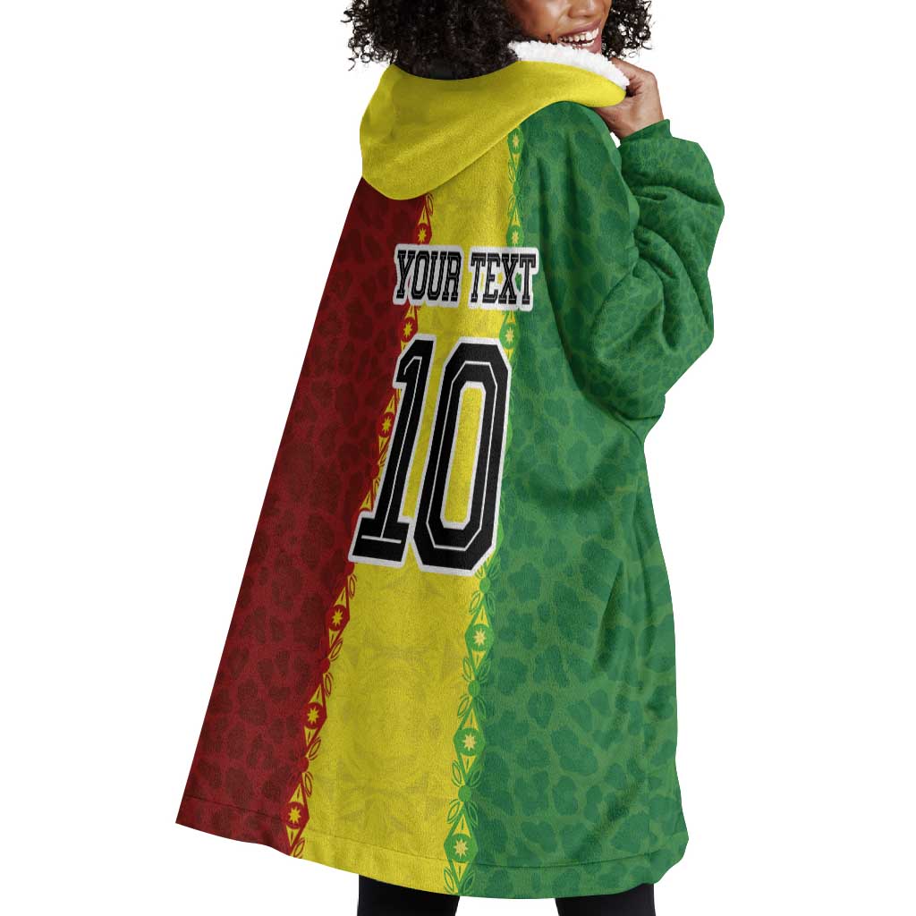 Custom Senegal National Football Wearable Blanket Hoodie Lions Of Teranga Leopard Print Tribal Flag Graphic