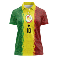 Custom Senegal National Football Women Polo Shirt Lions Of Teranga Leopard Print Tribal Flag Graphic