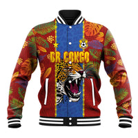 Custom DR Congo National Football Baseball Jacket The Leopards Tropical Jungle Leaf Botanical Art