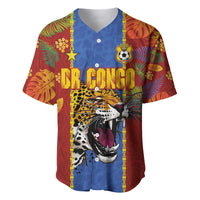 Custom DR Congo National Football Baseball Jersey The Leopards Tropical Jungle Leaf Botanical Art