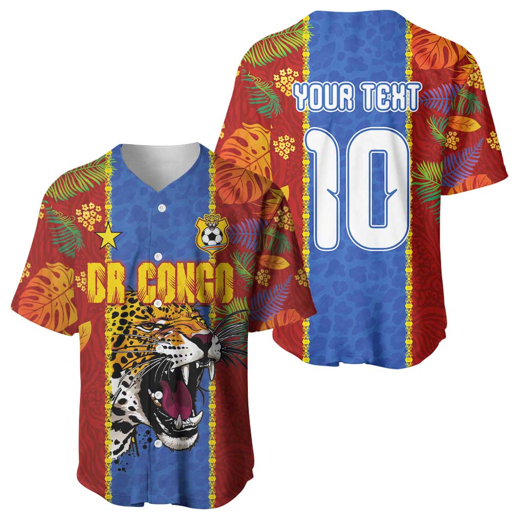 Custom DR Congo National Football Baseball Jersey The Leopards Tropical Jungle Leaf Botanical Art
