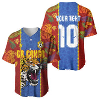 Custom DR Congo National Football Baseball Jersey The Leopards Tropical Jungle Leaf Botanical Art