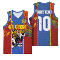 Custom DR Congo National Football Basketball Jersey The Leopards Tropical Jungle Leaf Botanical Art