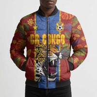 Custom DR Congo National Football Bomber Puffer Jacket The Leopards Tropical Jungle Leaf Botanical Art