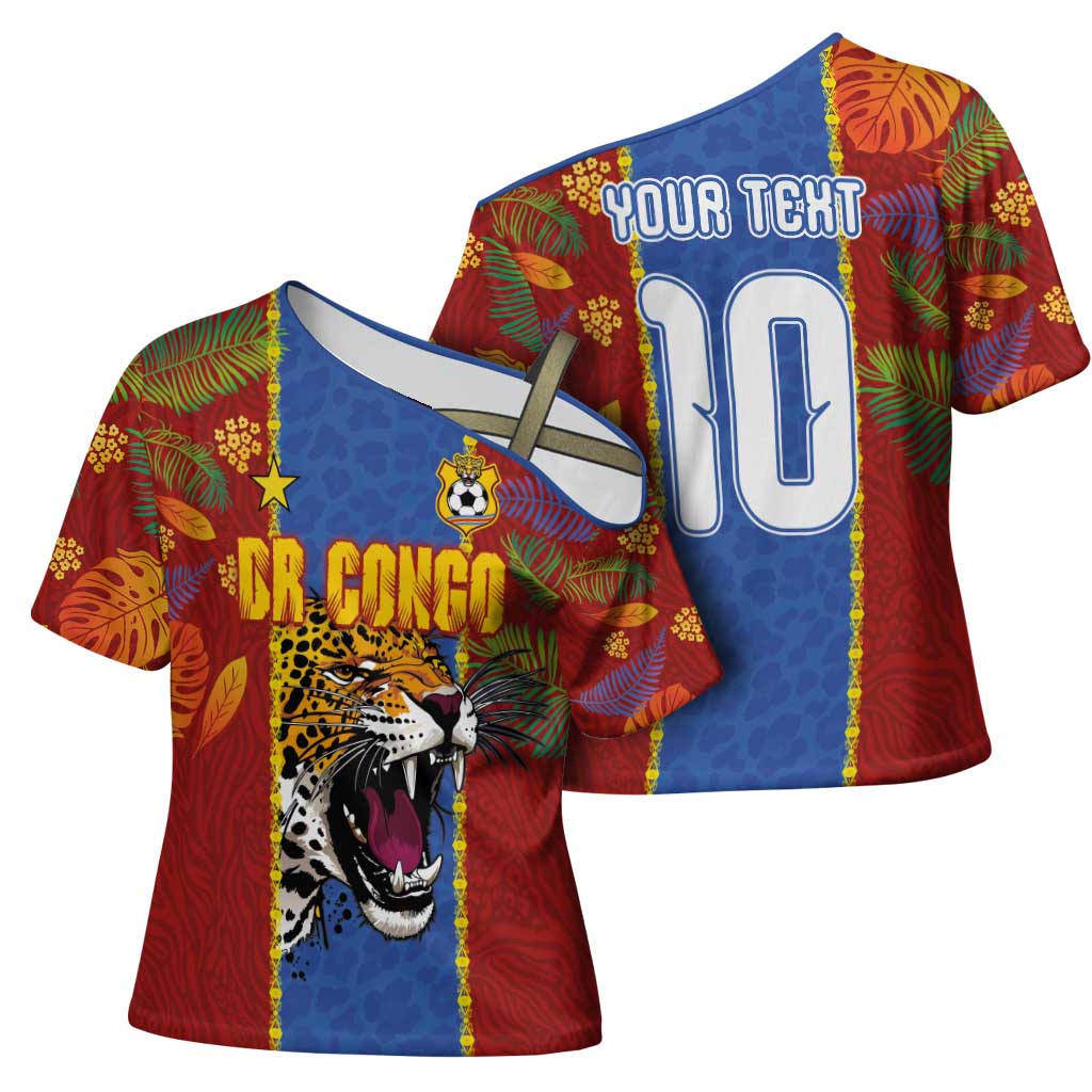 Custom DR Congo National Football Cross Shoulder Shirt The Leopards Tropical Jungle Leaf Botanical Art