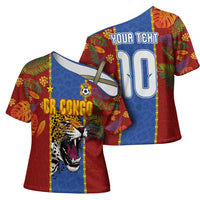 Custom DR Congo National Football Cross Shoulder Shirt The Leopards Tropical Jungle Leaf Botanical Art