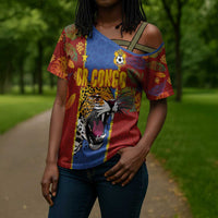 Custom DR Congo National Football Cross Shoulder Shirt The Leopards Tropical Jungle Leaf Botanical Art