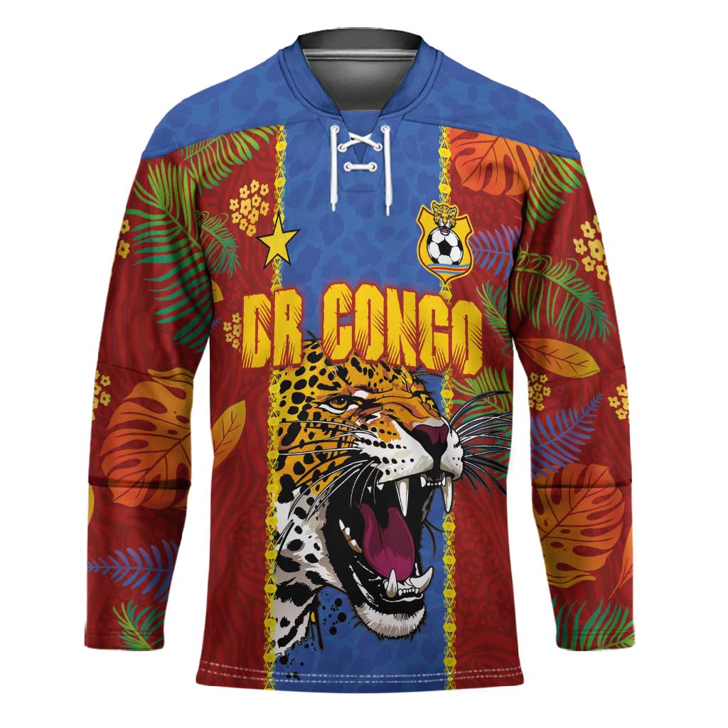 Custom DR Congo National Football Hockey Jersey The Leopards Tropical Jungle Leaf Botanical Art