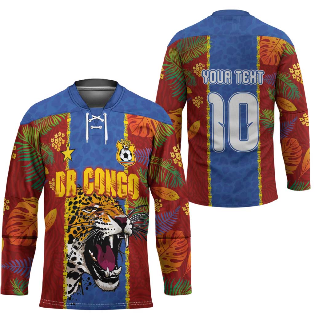 Custom DR Congo National Football Hockey Jersey The Leopards Tropical Jungle Leaf Botanical Art