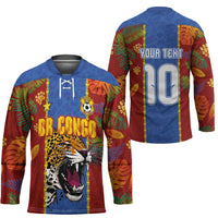 Custom DR Congo National Football Hockey Jersey The Leopards Tropical Jungle Leaf Botanical Art