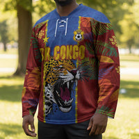 Custom DR Congo National Football Hockey Jersey The Leopards Tropical Jungle Leaf Botanical Art