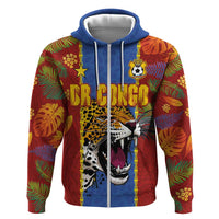 Custom DR Congo National Football Hoodie The Leopards Tropical Jungle Leaf Botanical Art
