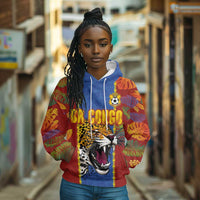 Custom DR Congo National Football Hoodie The Leopards Tropical Jungle Leaf Botanical Art