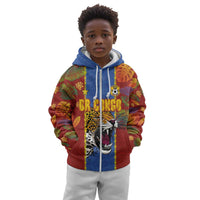 Custom DR Congo National Football Kid Hoodie The Leopards Tropical Jungle Leaf Botanical Art