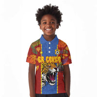 Custom DR Congo National Football Kid Polo Shirt The Leopards Tropical Jungle Leaf Botanical Art