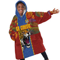 Custom DR Congo National Football Kid Wearable Blanket Hoodie The Leopards Tropical Jungle Leaf Botanical Art