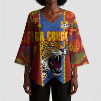 Custom DR Congo National Football Kimono Sleeve Blouse The Leopards Tropical Jungle Leaf Botanical Art