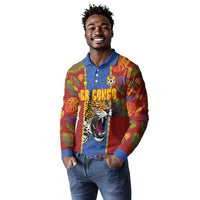Custom DR Congo National Football Long Sleeve Polo Shirt The Leopards Tropical Jungle Leaf Botanical Art