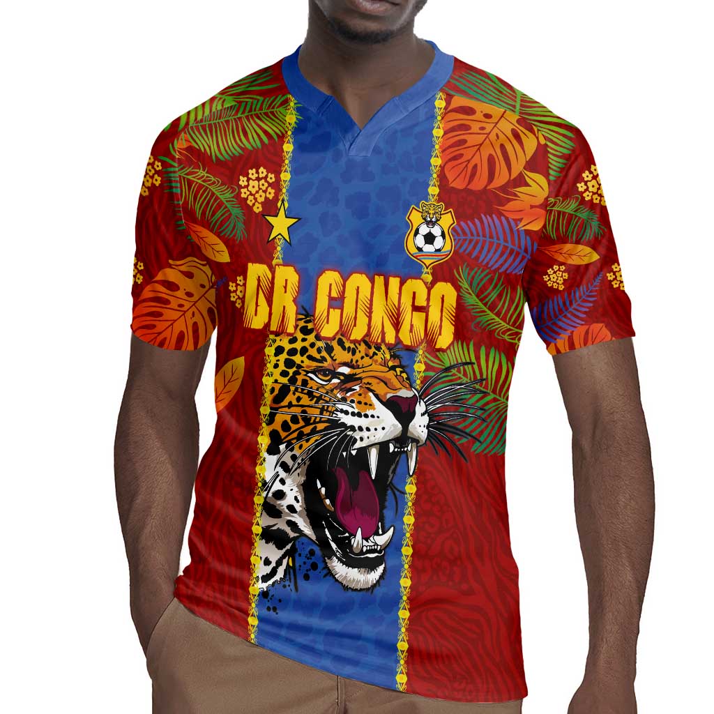 Custom DR Congo National Football Rugby Jersey The Leopards Tropical Jungle Leaf Botanical Art