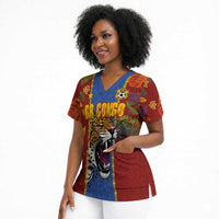 Custom DR Congo National Football Scrub Top The Leopards Tropical Jungle Leaf Botanical Art