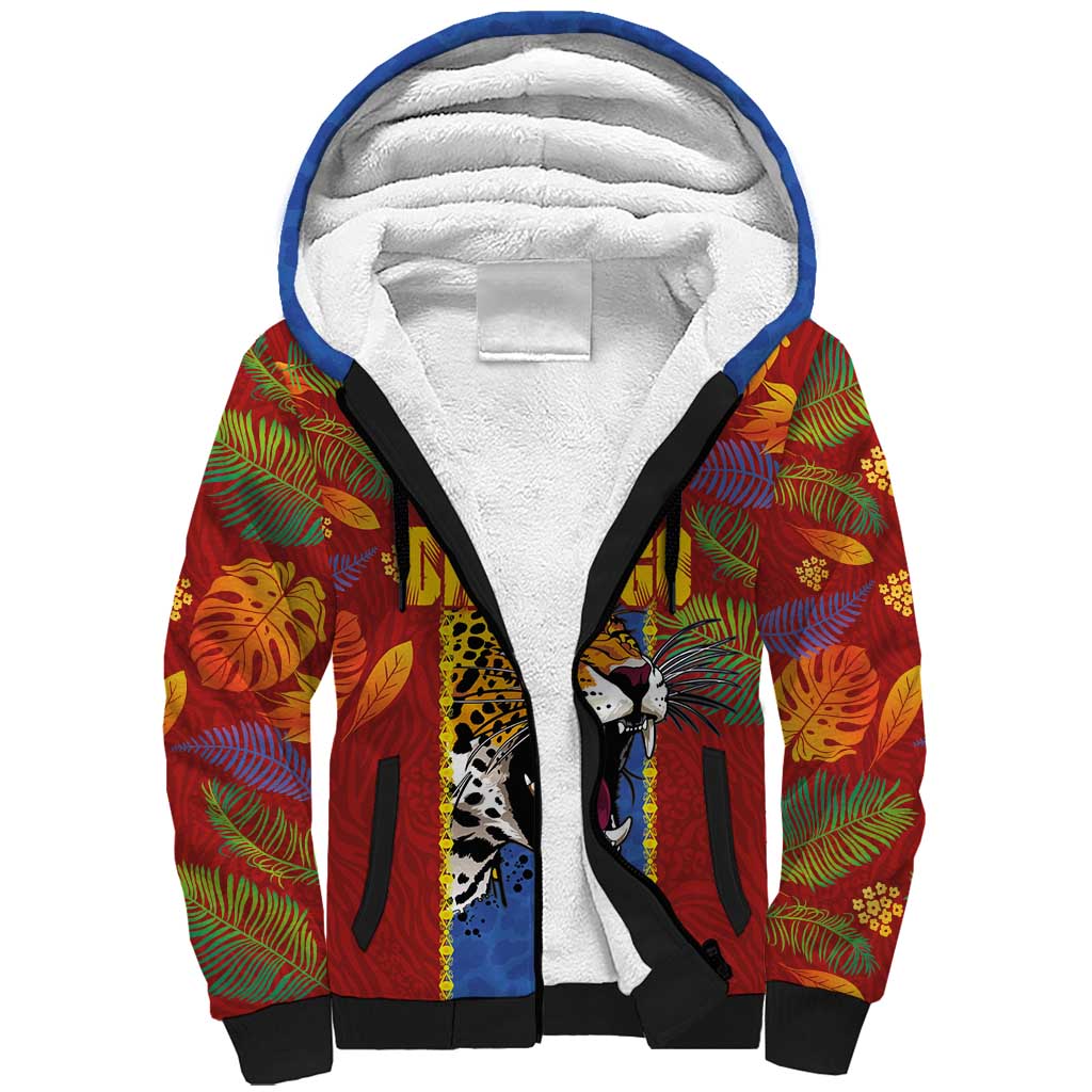 Custom DR Congo National Football Sherpa Hoodie The Leopards Tropical Jungle Leaf Botanical Art