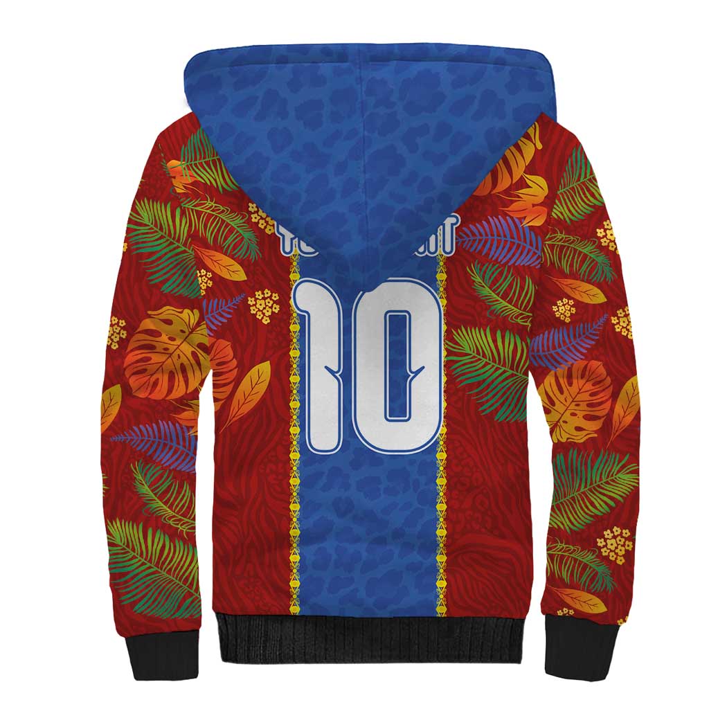 Custom DR Congo National Football Sherpa Hoodie The Leopards Tropical Jungle Leaf Botanical Art