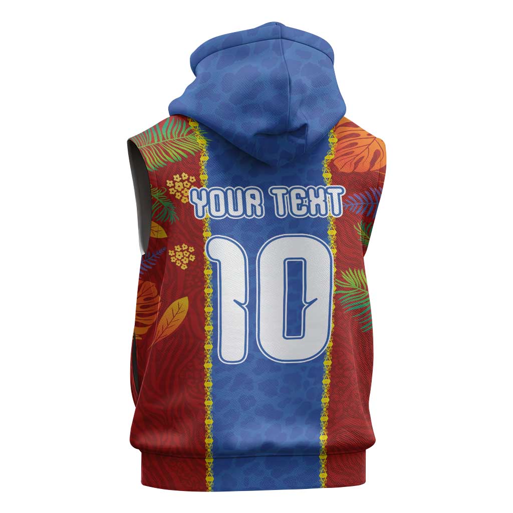 Custom DR Congo National Football Sleeveless Hoodie The Leopards Tropical Jungle Leaf Botanical Art