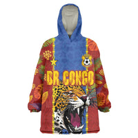 Custom DR Congo National Football Wearable Blanket Hoodie The Leopards Tropical Jungle Leaf Botanical Art
