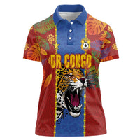Custom DR Congo National Football Women Polo Shirt The Leopards Tropical Jungle Leaf Botanical Art