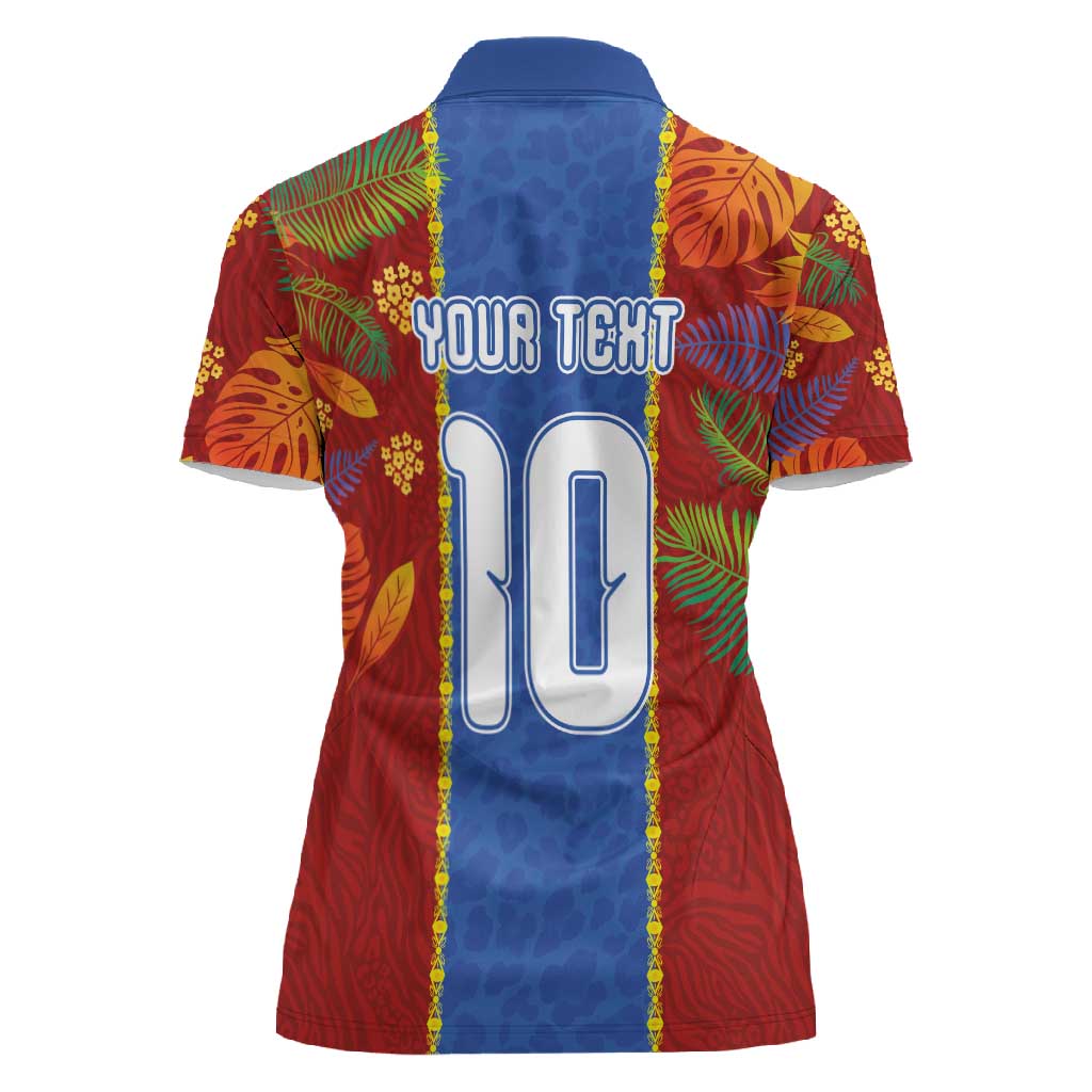 Custom DR Congo National Football Women Polo Shirt The Leopards Tropical Jungle Leaf Botanical Art