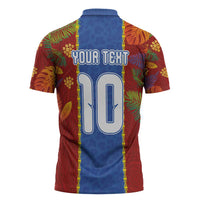 Custom DR Congo National Football Zipper Polo Shirt The Leopards Tropical Jungle Leaf Botanical Art